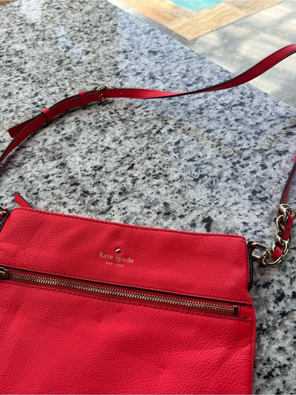 kate spade Red Pebbled Leather Crossbody Bag with Gold Hardware
